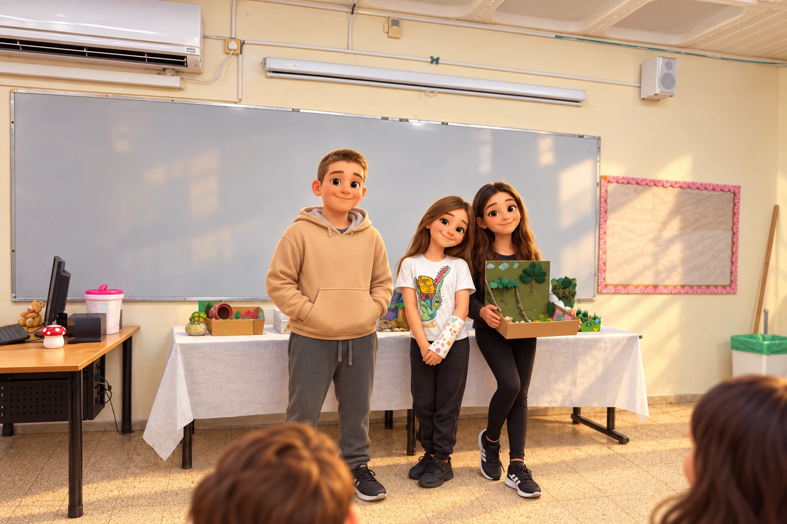ילדים מציגים דגמים בכיתה